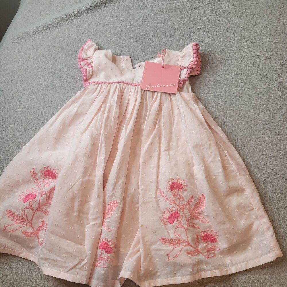 Lulurain Baby Girls Dress Pink Swiss Dot Pom Pom Floral Size 18 Months